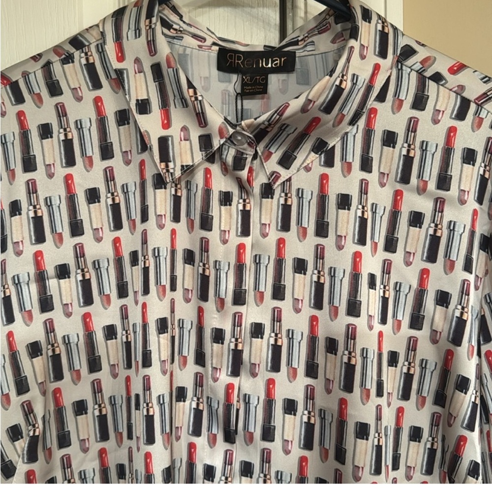 Renuar Womens Blouse. Lipstick Print Shirt - Multicolor
